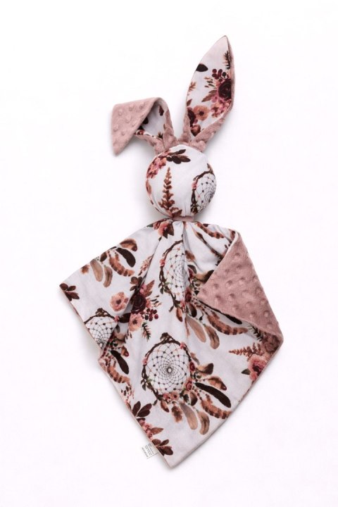 Zając przytulanka DOUDOU dwustronna bawełna i minky - Łapacze snów kwiatowe - brudny róż