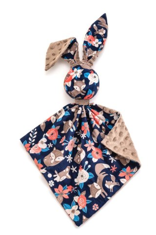 Zając przytulanka DOUDOU dwustronna bawełna i minky - Lisia rodzinka - brązowy