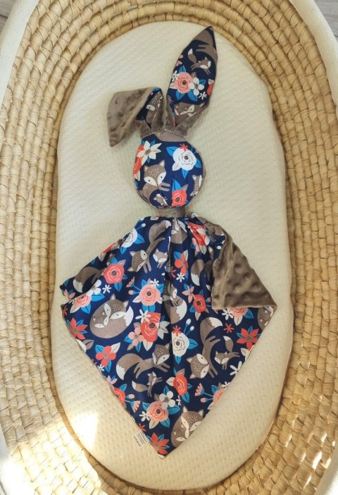 Zając przytulanka DOUDOU dwustronna bawełna i minky - Lisia rodzinka - brązowy