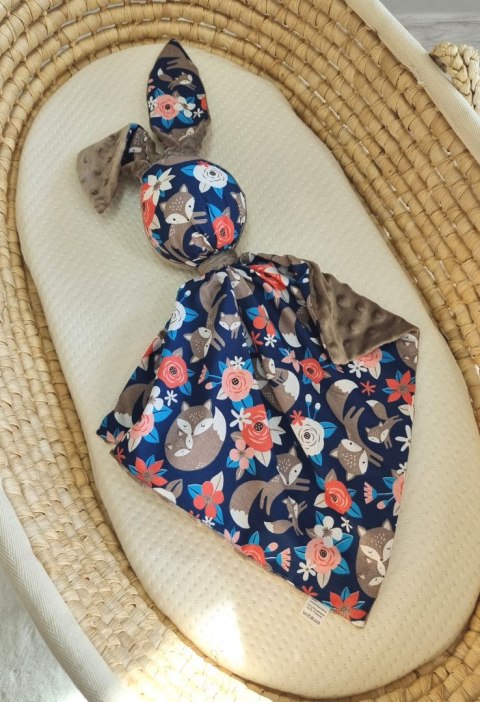 Zając przytulanka DOUDOU dwustronna bawełna i minky - Lisia rodzinka - brązowy