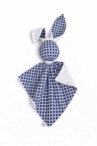 Zając przytulanka DOUDOU dwustronna bawełna i minky - Mini rozeta granatowa - biały