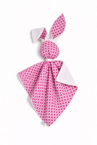 Zając przytulanka DOUDOU dwustronna bawełna i minky - Mini rozeta różowa - biały