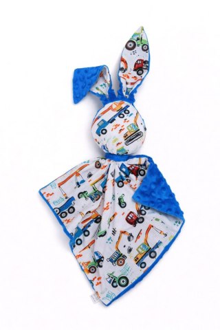 Zając przytulanka DOUDOU dwustronna bawełna i minky - Plac budowy - niebieski