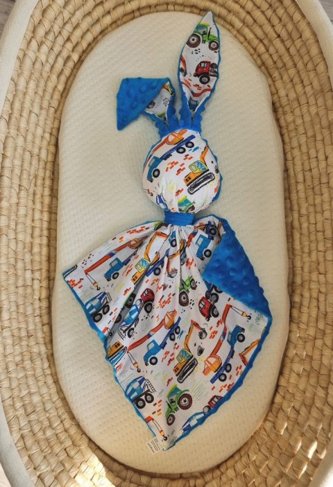 Zając przytulanka DOUDOU dwustronna bawełna i minky - Plac budowy - niebieski