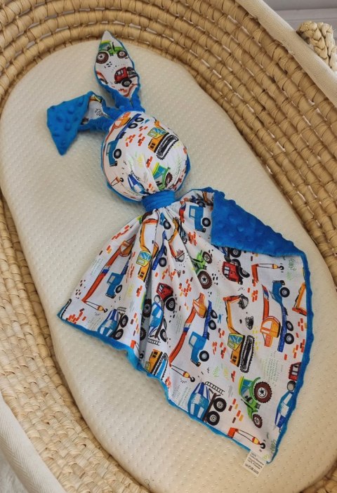 Zając przytulanka DOUDOU dwustronna bawełna i minky - Plac budowy - niebieski