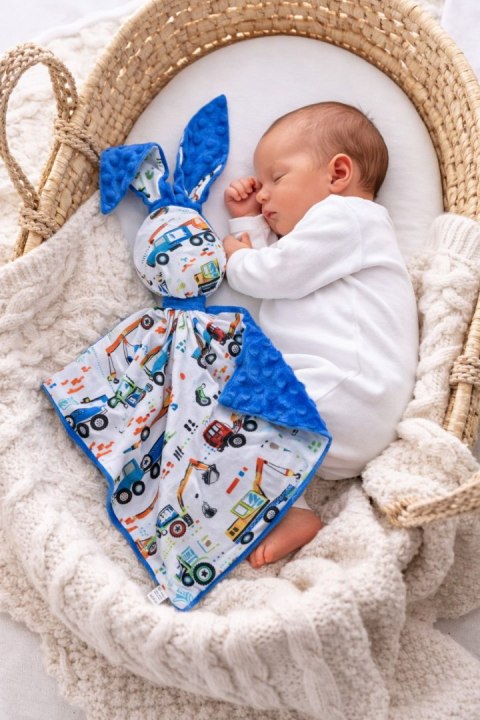 Zając przytulanka DOUDOU dwustronna bawełna i minky - Plac budowy - niebieski