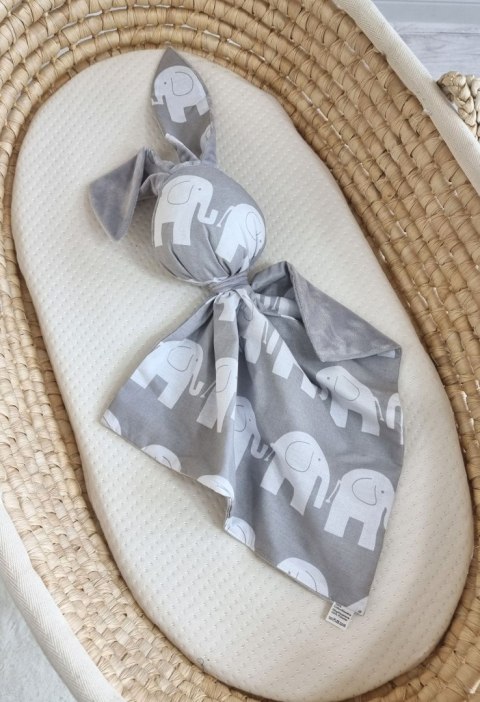 Zając przytulanka DOUDOU dwustronna bawełna i minky - Słonie szare - szary