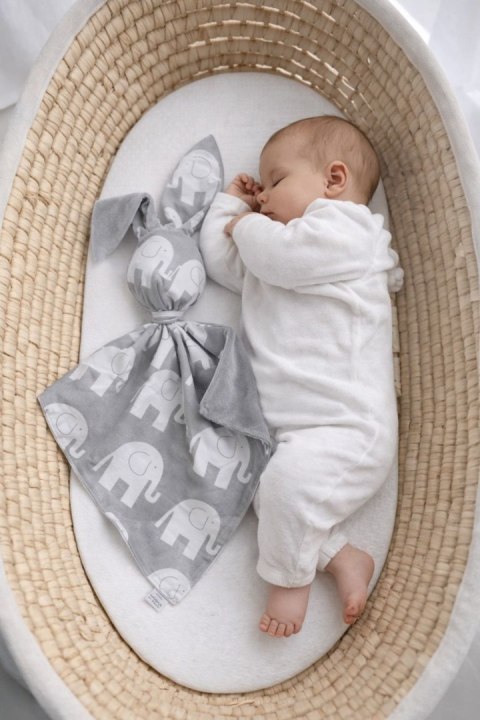 Zając przytulanka DOUDOU dwustronna bawełna i minky - Słonie szare - szary