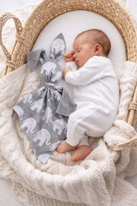 Zając przytulanka DOUDOU dwustronna bawełna i minky - Słonie szare - szary