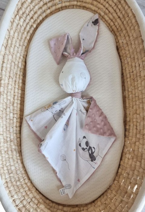 Zając przytulanka DOUDOU dwustronna bawełna i minky - Baloniki - brudny róż
