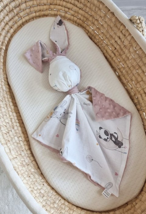 Zając przytulanka DOUDOU dwustronna bawełna i minky - Baloniki - brudny róż