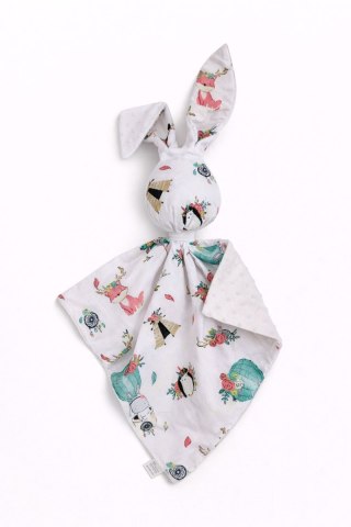 Zając przytulanka DOUDOU dwustronna bawełna i minky - Beżowe liski - biały