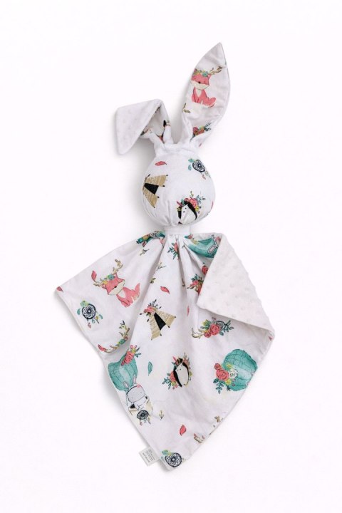 Zając przytulanka DOUDOU dwustronna bawełna i minky - Beżowe liski - biały