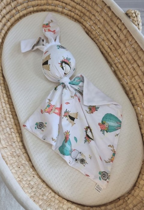 Zając przytulanka DOUDOU dwustronna bawełna i minky - Beżowe liski - biały