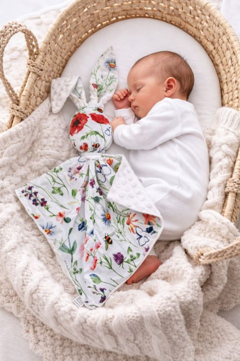 Zając przytulanka DOUDOU dwustronna bawełna i minky - Łąka - biały