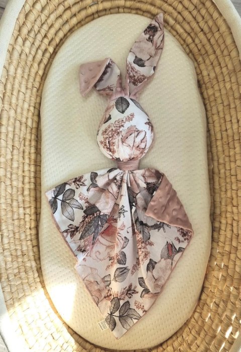 Zając przytulanka DOUDOU dwustronna bawełna i minky - Róże sepia - brudny róż