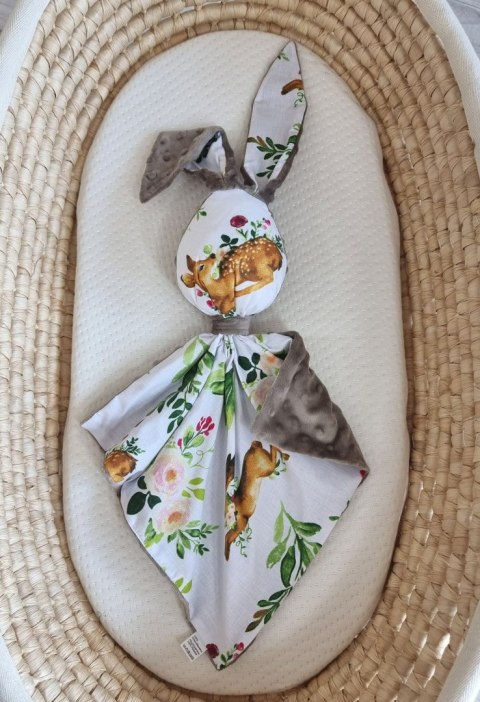 Zając przytulanka DOUDOU dwustronna bawełna i minky - W lesie - szary