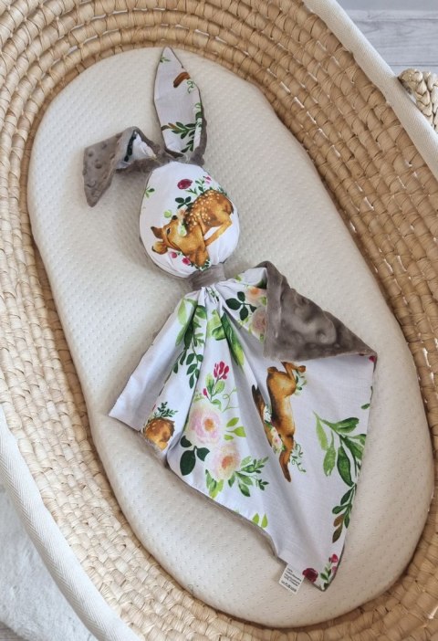 Zając przytulanka DOUDOU dwustronna bawełna i minky - W lesie - szary