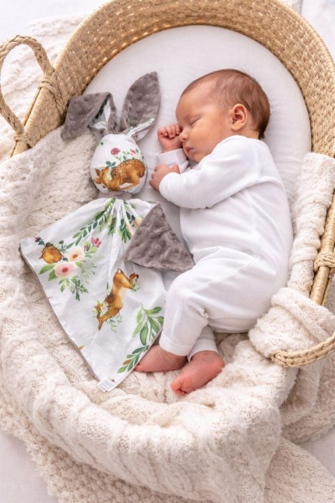 Zając przytulanka DOUDOU dwustronna bawełna i minky - W lesie - szary