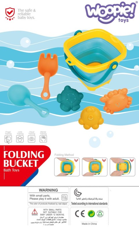 Woopie Baby WOOPIE BABY Zestaw Wiaderko Składane z Grabkami Łopatką Foremki Niebieskie