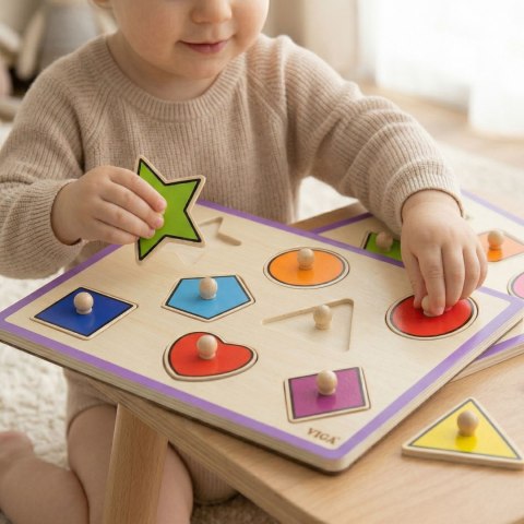 Viga Toys VIGA Drewniane Kolorowe Puzzle Z Pinezkami Kształty