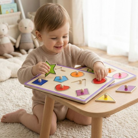 Viga Toys VIGA Drewniane Kolorowe Puzzle Z Pinezkami Kształty