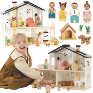 TOOKY TOY Drewniany Domek dla Lalek z Akcesoriami i Rodzinką 22 el.
