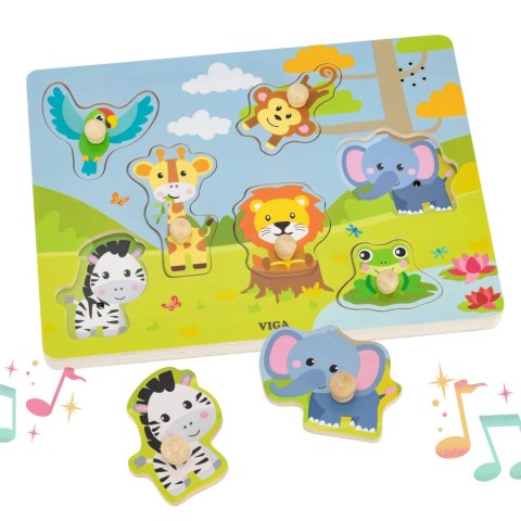 VIGA Puzzle Interaktywne Dźwiękowe Dopasuj Zwierzęta Egzotyczne
