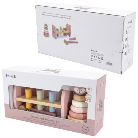 Viga Toys VIGA PolarB Zestaw Drewniana Piramidka + Przebijanka z Młoteczkiem Lisek Montessori