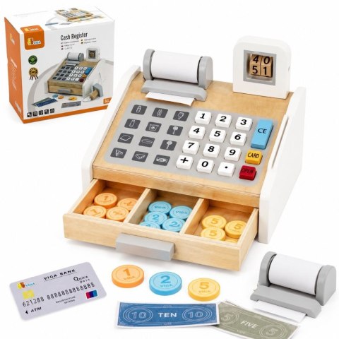 Viga Toys VIGA Drewniana Kasa sklepowa szaro biała