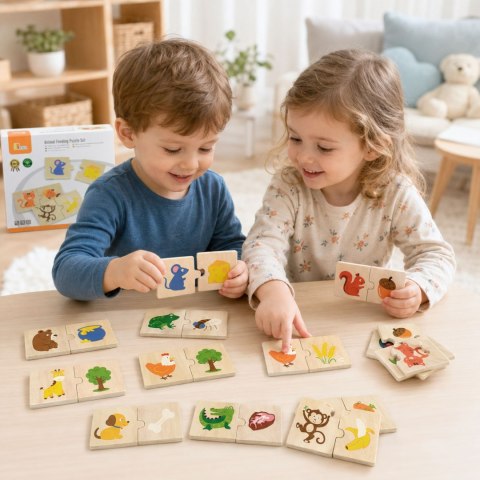 Viga Toys VIGA Drewniane Puzzle Nakarm Zwierzątko Co jedzą Zwierzęta Układanka