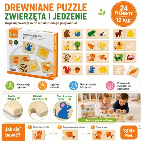 Viga Toys VIGA Drewniane Puzzle Nakarm Zwierzątko Co jedzą Zwierzęta Układanka