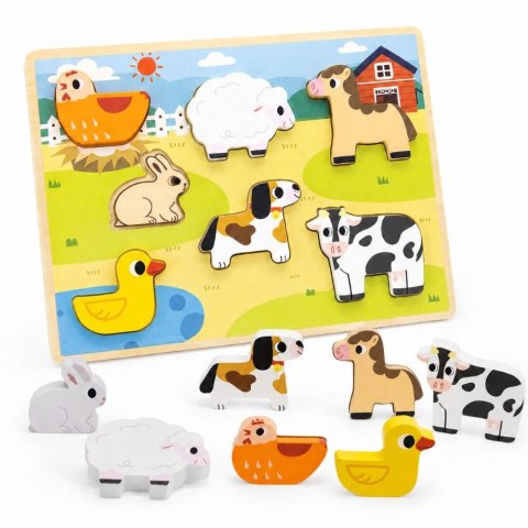 Viga Toys VIGA Drewniane Puzzle Układanka Montessori 2w1 Figurki Farma