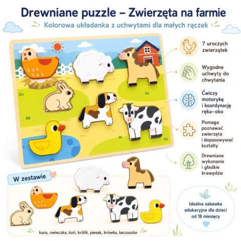Viga Toys VIGA Drewniane Puzzle Układanka Montessori 2w1 Figurki Farma