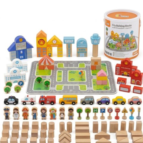 Viga Toys VIGA Zestaw Drewniany Budowanie Miasta Klocki Plansza Figurki