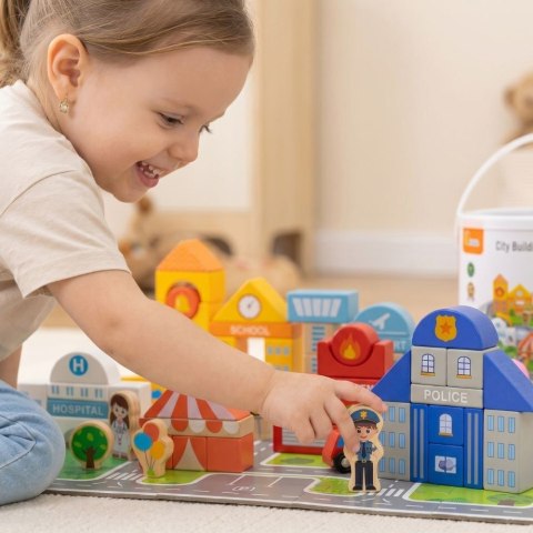 Viga Toys VIGA Zestaw Drewniany Budowanie Miasta Klocki Plansza Figurki