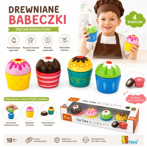 Viga Toys Viga Drewniane Ciasteczka Babeczki 4szt
