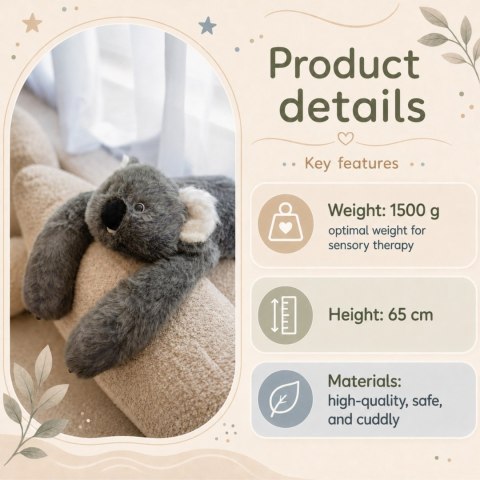 WOOPIE Pluszak Obciążeniowy Koala Antystresowy Sensoryczny Ciężkomiś Przytulanka 65cm 1500g
