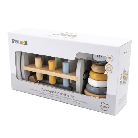 Viga Toys VIGA PolarB Zestaw Drewniana Piramidka + Przebijanka z Młoteczkiem Pingwinek Montessori