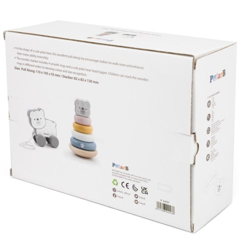 Viga Toys VIGA PolarB Zestaw Miś Polarny Drewniana Piramidka + Miś Polarny do Ciągnięcia