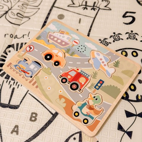 TOOKY TOY Drewniane Interaktywne Dźwiękowe Puzzle Pojazdy