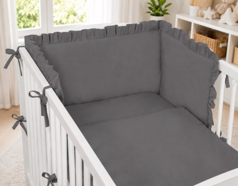 Uniwersalny ochraniacz z falbanką do łóżeczka niemowlęcego - antracyt My Sweet Baby
