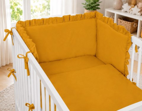 Uniwersalny ochraniacz z falbanką do łóżeczka niemowlęcego - musztardowy My Sweet Baby
