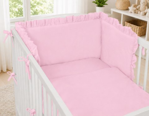 Uniwersalny ochraniacz z falbanką do łóżeczka niemowlęcego - różowy My Sweet Baby