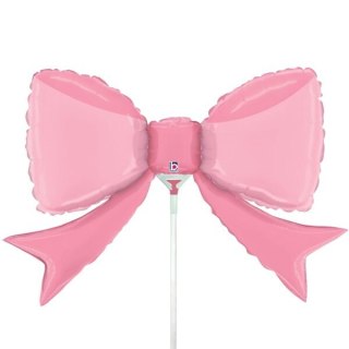 Balon foliowy Kokarda Pretty Pink mini na patyk 35cm 10szt.