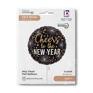 Balon foliowy Nowy Rok, Sylwester, "Cheers To New Year Party", 46cm, Grabo