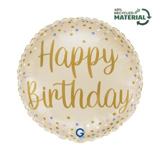 Balon foliowy okrągły kremowy Cream Happy Birthday Grabo 45cm