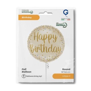 Balon foliowy okrągły kremowy Cream Happy Birthday Grabo 45cm