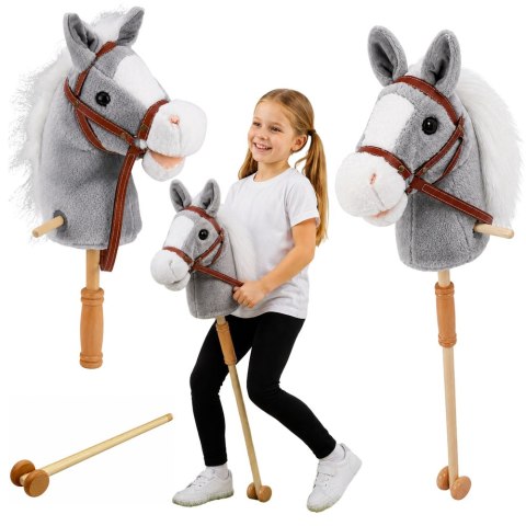 Hobby Horse Koń Na Kiju Głowa Konia Dźwięki Galopu Rżenia Szary 100 cm