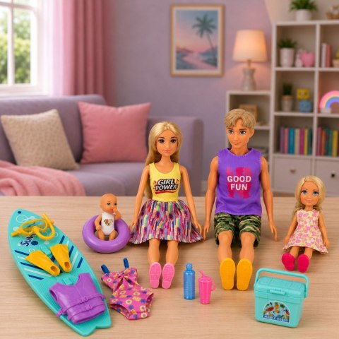 Lalki Anlily Rodzina Surferzy Dzieci Akcesoria Wakacyjne Wodne Zestaw